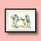 Print of Two Dancing Penguins Painting by Irish Wildlife Artist Jessica Ivy