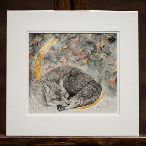 Original Painting of a sleeping fox by Irish Wildlife Artist Jessica Ivy 